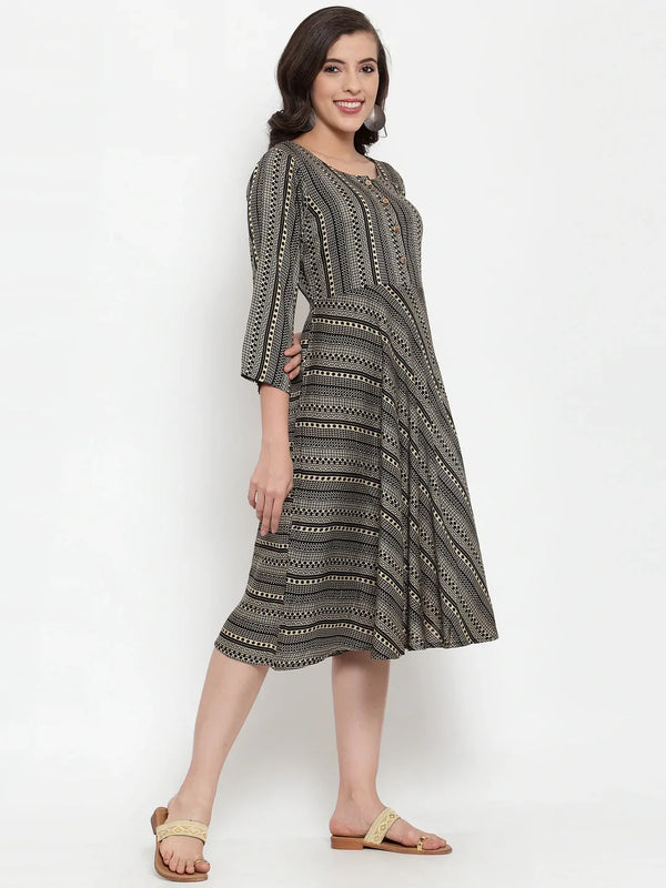 Jompers Women's Black Printed Fit and Flare Ethnic Dress - Distacart