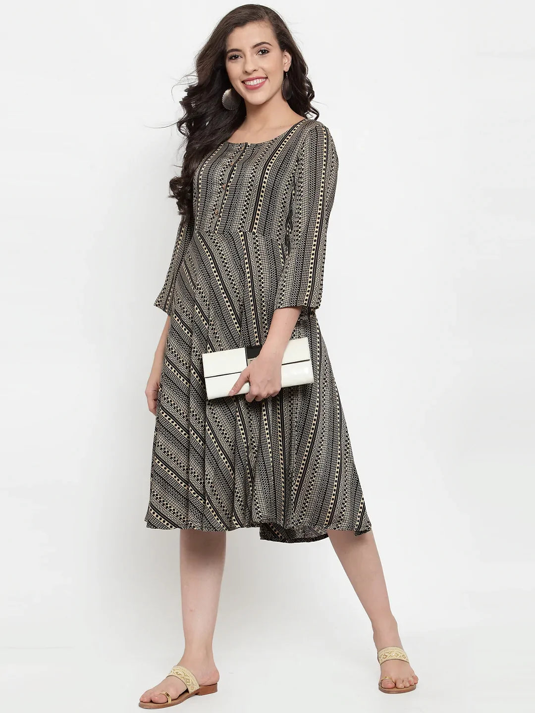 Jompers Women's Black Printed Fit and Flare Ethnic Dress - Distacart