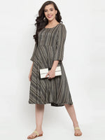 Thumbnail for Jompers Women's Black Printed Fit and Flare Ethnic Dress - Distacart