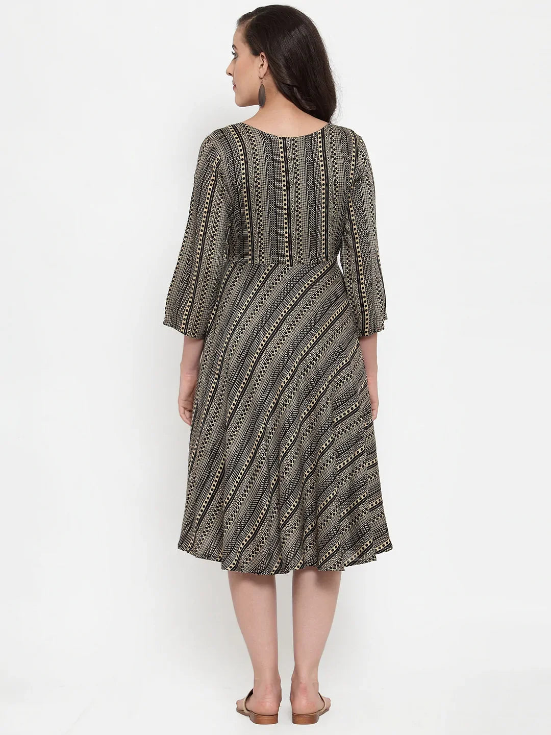 Jompers Women's Black Printed Fit and Flare Ethnic Dress - Distacart