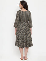 Thumbnail for Jompers Women's Black Printed Fit and Flare Ethnic Dress - Distacart