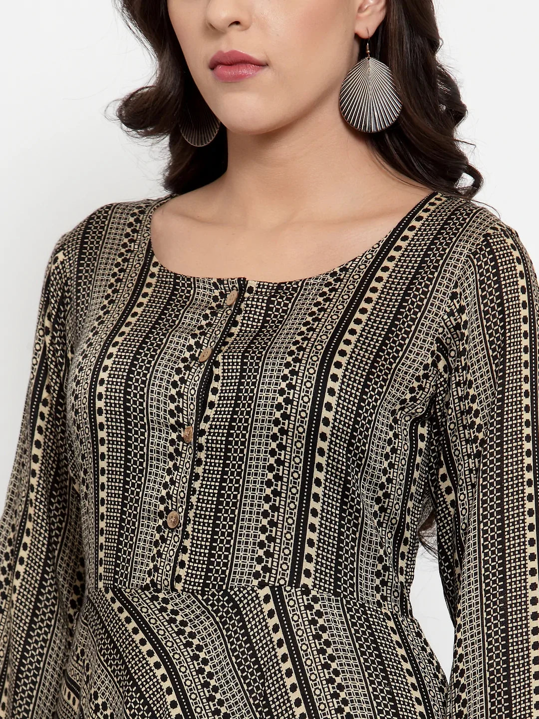 Jompers Women's Black Printed Fit and Flare Ethnic Dress - Distacart