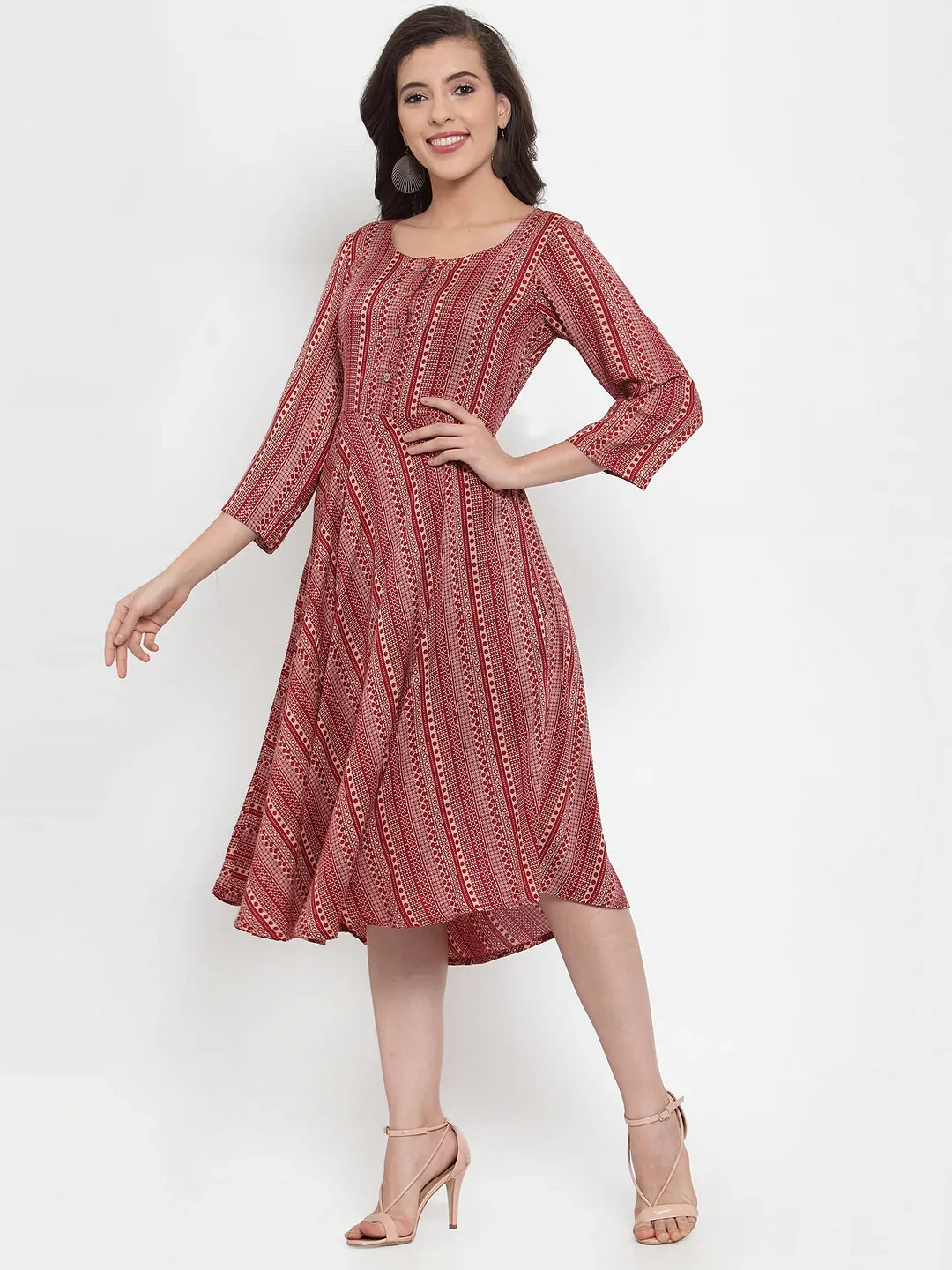 Jompers Women's Maroon Printed Fit and Flare Ethnic Dress - Distacart