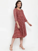 Thumbnail for Jompers Women's Maroon Printed Fit and Flare Ethnic Dress - Distacart