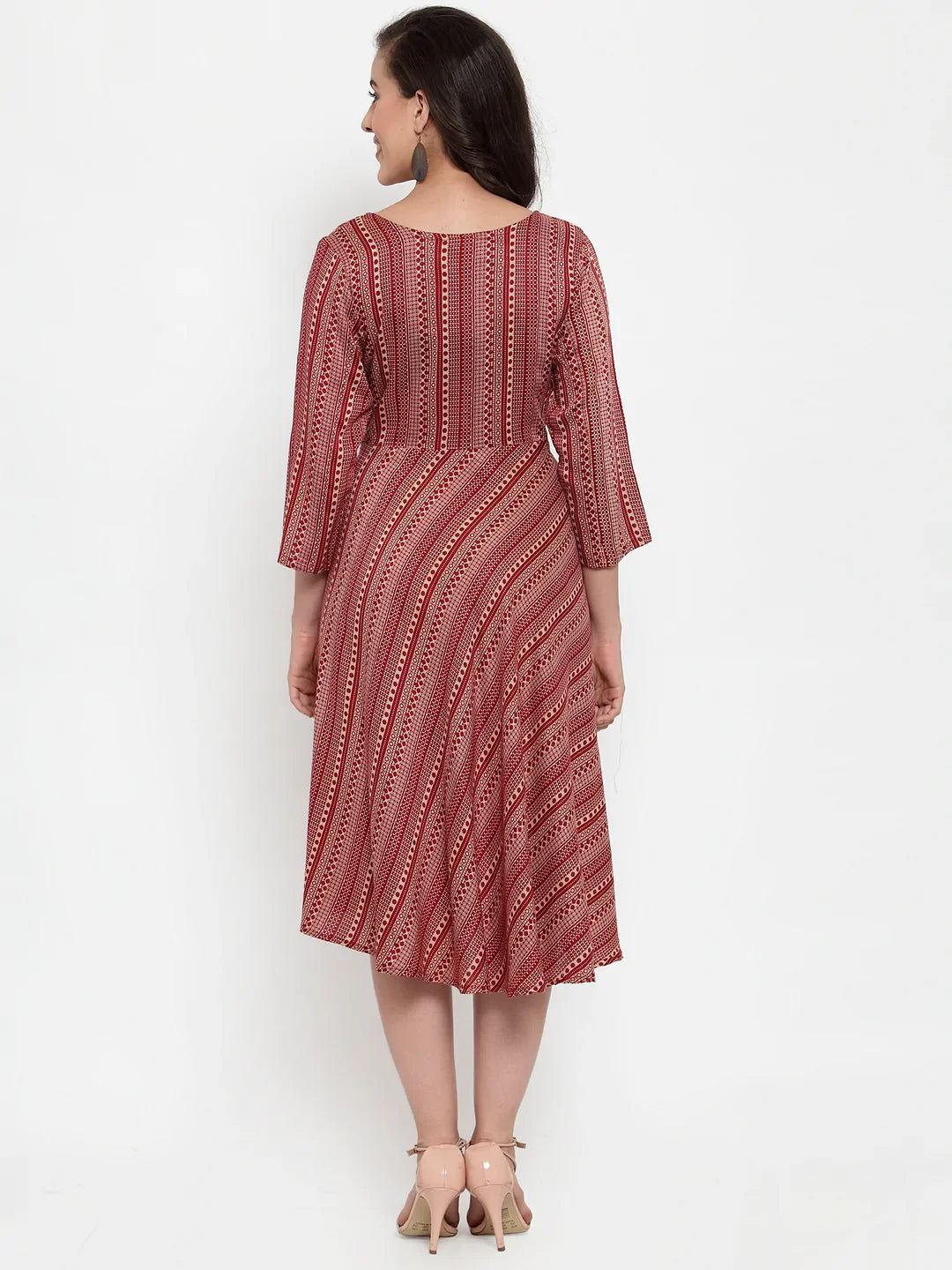 Jompers Women's Maroon Printed Fit and Flare Ethnic Dress - Distacart