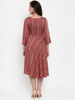 Thumbnail for Jompers Women's Maroon Printed Fit and Flare Ethnic Dress - Distacart
