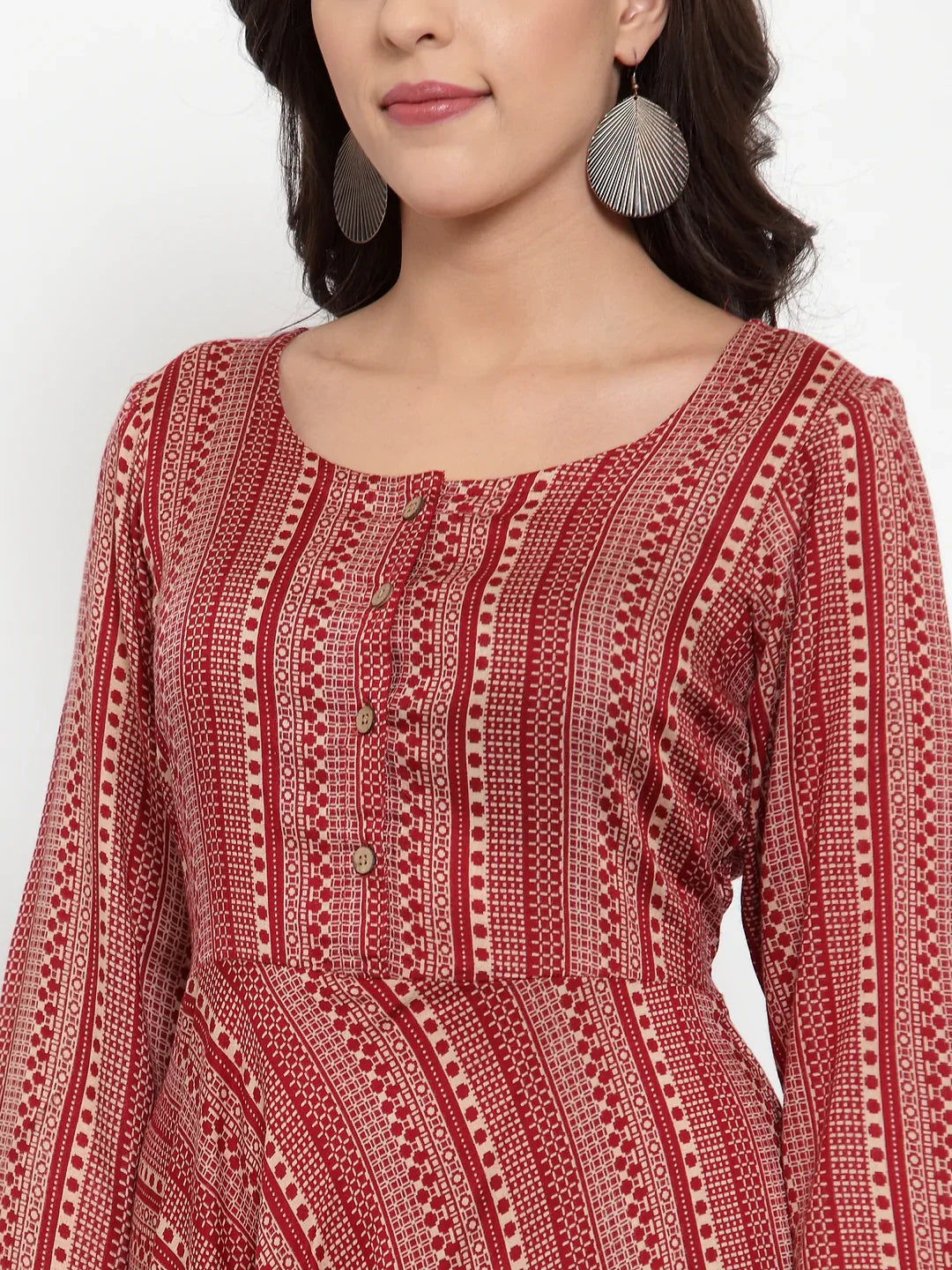 Jompers Women's Maroon Printed Fit and Flare Ethnic Dress - Distacart