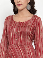 Thumbnail for Jompers Women's Maroon Printed Fit and Flare Ethnic Dress - Distacart