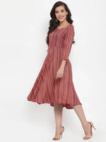 Thumbnail for Jompers Women's Maroon Printed Fit and Flare Ethnic Dress - Distacart