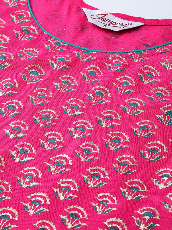 Jompers Women's Pink & Golden Yoke Design Kurta with Palazzos - Distacart