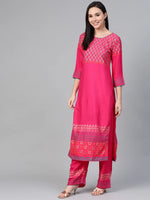 Thumbnail for Jompers Women's Pink & Golden Yoke Design Kurta with Palazzos - Distacart