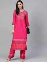 Thumbnail for Jompers Women's Pink & Golden Yoke Design Kurta with Palazzos - Distacart