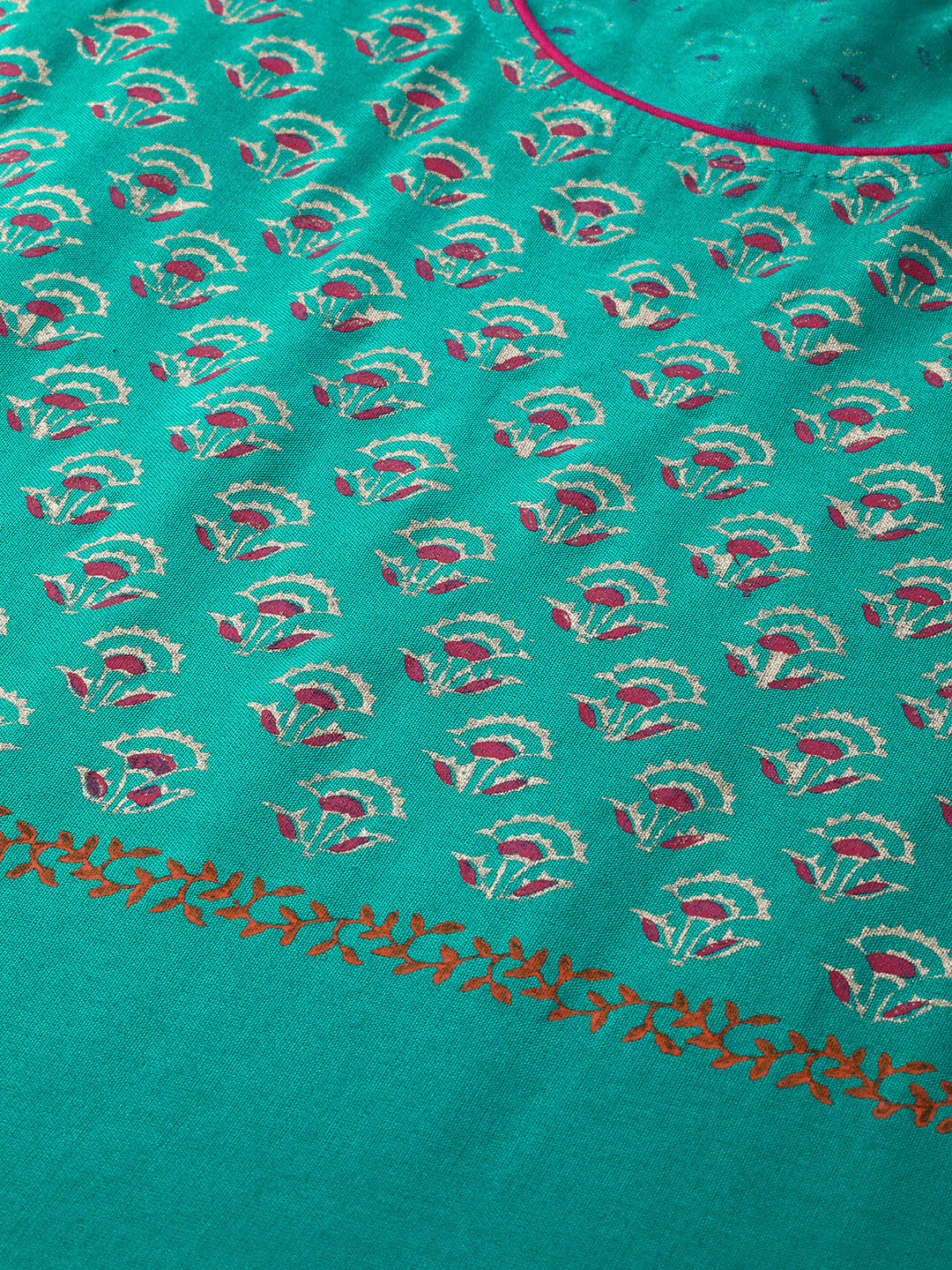 Jompers Women's Rama-Green & Golden Yoke Design Kurta with Palazzos - Distacart