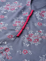 Thumbnail for Jompers Women's Grey & Pink Block Printed Kurta with Palazzos - Distacart