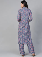 Thumbnail for Jompers Women's Grey & Pink Block Printed Kurta with Palazzos - Distacart