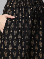 Thumbnail for Jompers Women's Black & Golden Block Printed Kurta with Palazzos - Distacart