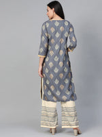 Thumbnail for Jompers Women's Grey & Cream-Coloured Block Print Kurta with Palazzos - Distacart