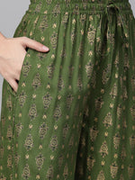 Thumbnail for Jompers Women's Green & Golden Block Printed Kurta with Palazzos - Distacart