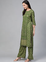 Thumbnail for Jompers Women's Green & Golden Block Printed Kurta with Palazzos - Distacart