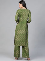 Thumbnail for Jompers Women's Green & Golden Block Printed Kurta with Palazzos - Distacart