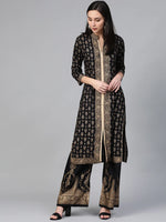 Thumbnail for Jompers Women's Black & Golden Block Print Kurta with Palazzos - Distacart