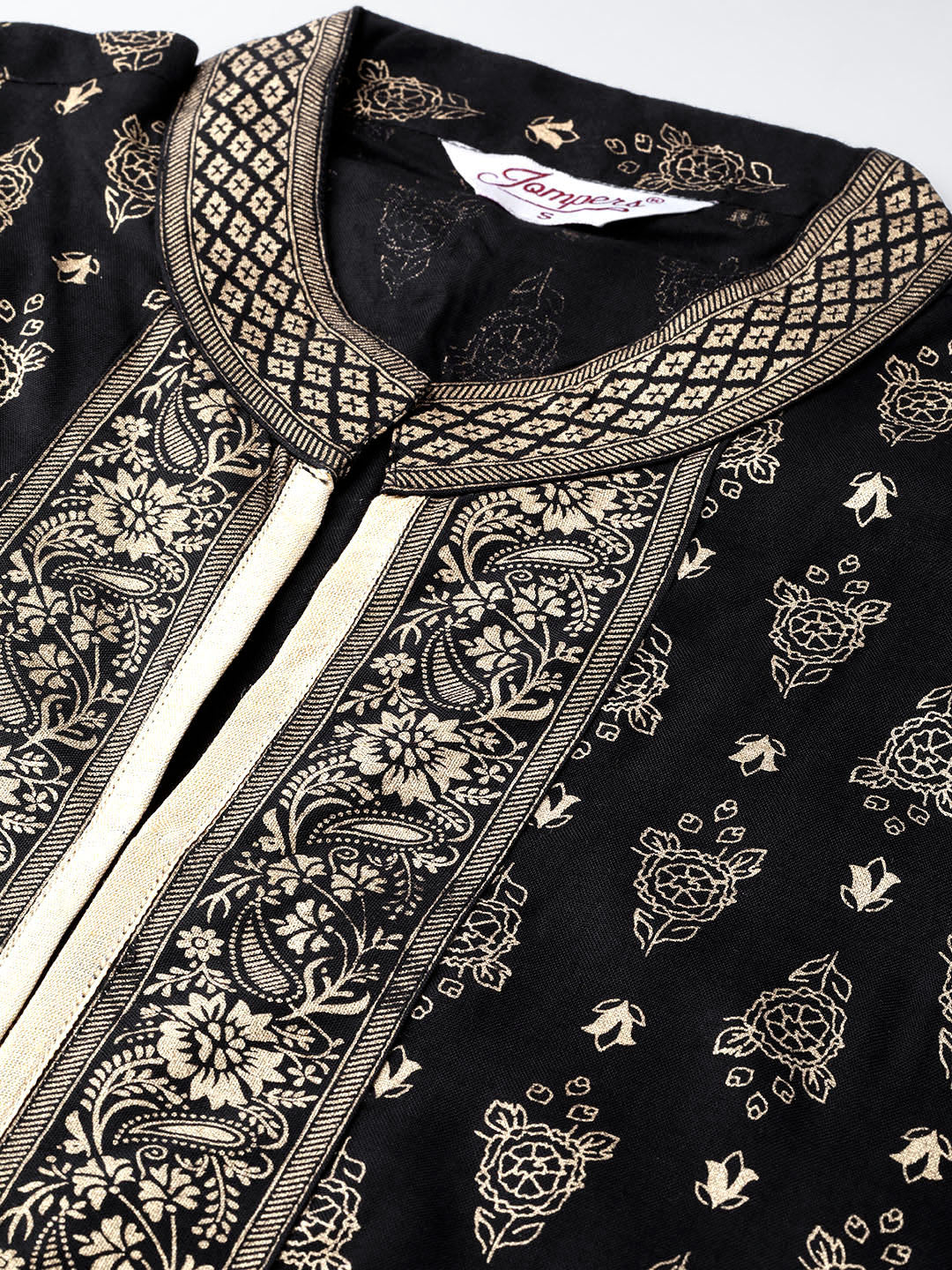Jompers Women's Black & Golden Block Print Kurta with Palazzos - Distacart