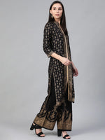 Thumbnail for Jompers Women's Black & Golden Block Print Kurta with Palazzos - Distacart