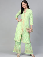 Thumbnail for Jompers Women's Green & Golden Block Print Kurta with Palazzos - Distacart