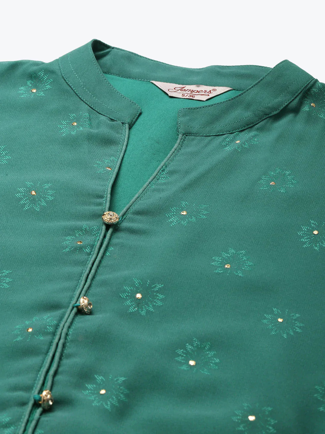 Jompers Women's Printed Mukaish Kurta with Palazzos - Green - Distacart
