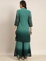 Thumbnail for Jompers Women's Printed Mukaish Kurta with Palazzos - Green - Distacart