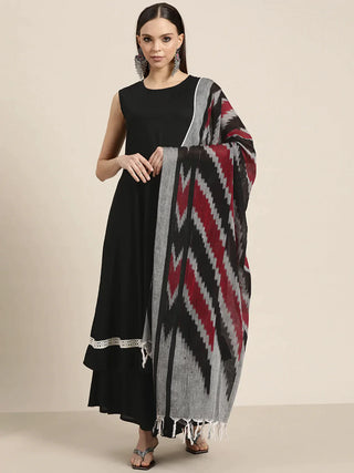 Jompers Women's Kurta with Palazzos & Ikkat Dupatta - Black - Distacart