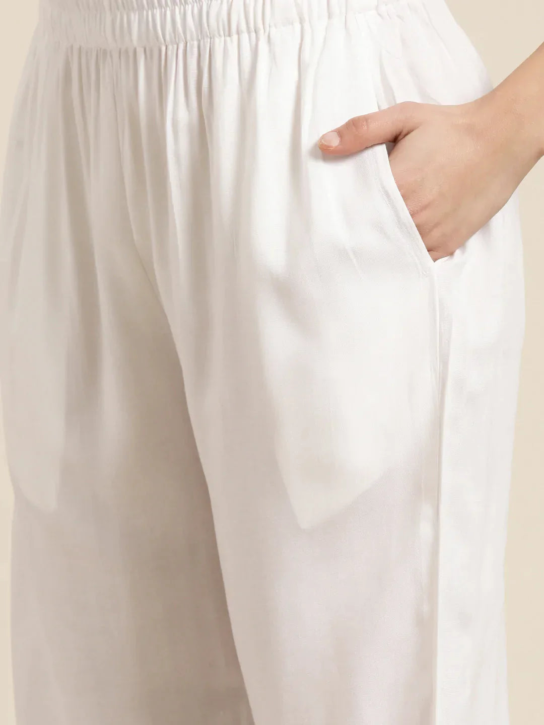 Jompers Women's Yoke Design Jacquard Kurta with Palazzos & Dupatta - Off-White - Distacart