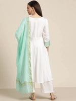 Thumbnail for Jompers Women's Yoke Design Jacquard Kurta with Palazzos & Dupatta - Off-White - Distacart