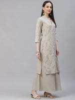 Thumbnail for Jompers Women's Grey & Pink Floral Embroidered Regular Kurta with Palazzos & Dupatta - Distacart