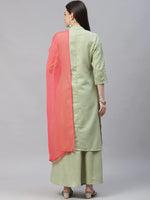 Thumbnail for Jompers Women's Lime Green & Pink Floral Embroidered Kurta with Palazzos & Dupatta - Distacart
