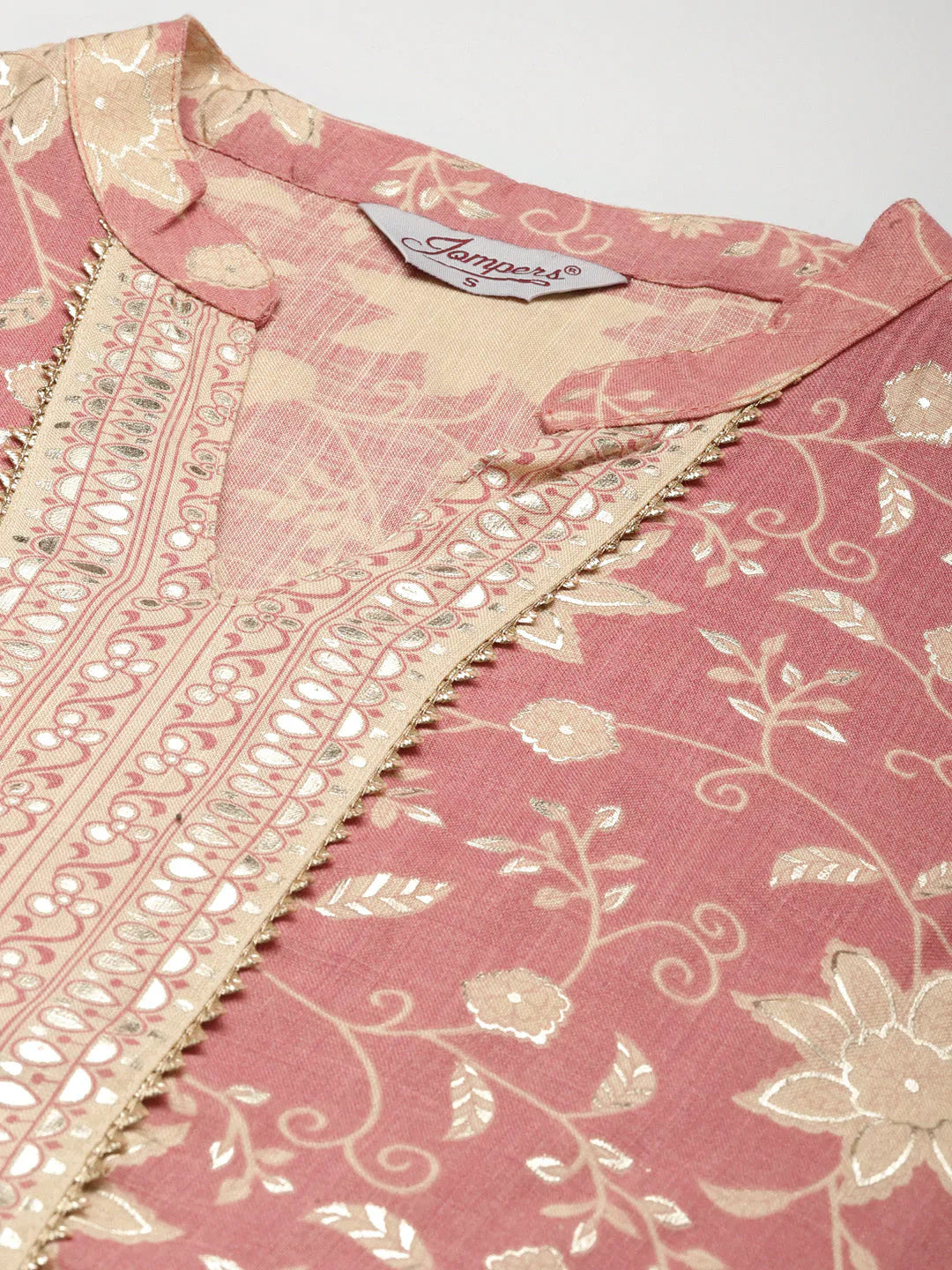 Jompers Women's Gotta Patti work Kurta, Palazzos & Dupatta - Pink - Distacart