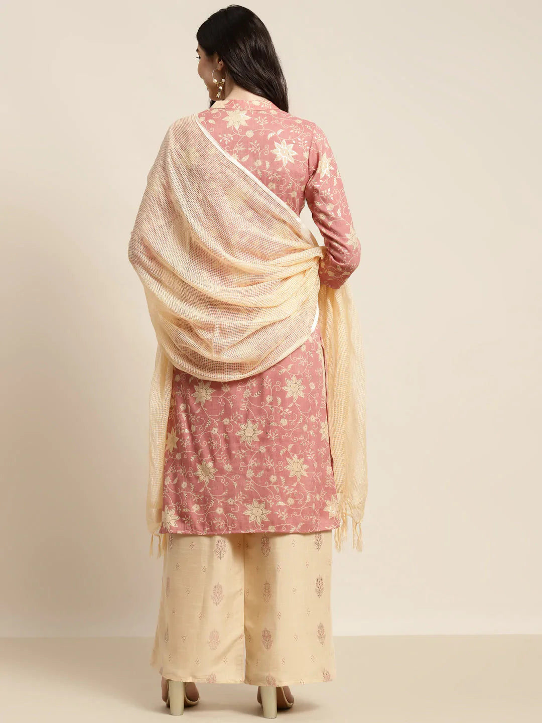 Jompers Women's Gotta Patti work Kurta, Palazzos & Dupatta - Pink - Distacart