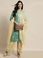 Thumbnail for Jompers Women's Gotta Patti work Kurta, Palazzos & Dupatta - Sky Blue - Distacart