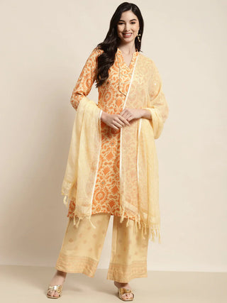 Jompers Women's Gotta Patti work Kurta, Palazzos & Dupatta - Orange - Distacart