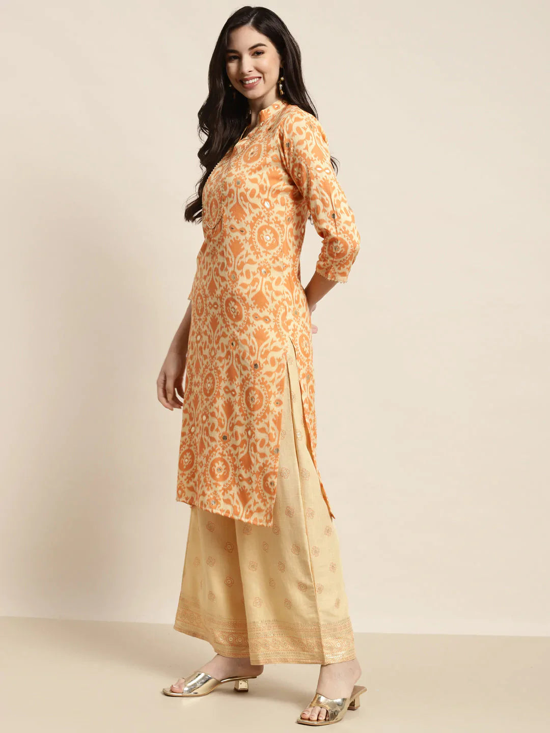 Jompers Women's Gotta Patti work Kurta, Palazzos & Dupatta - Orange - Distacart