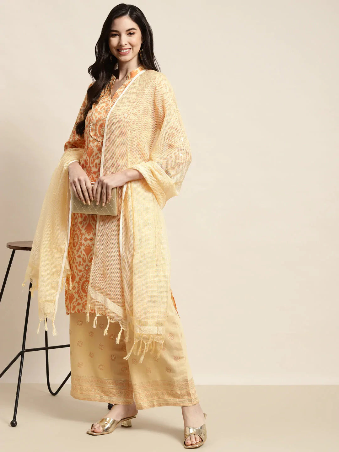 Jompers Women's Gotta Patti work Kurta, Palazzos & Dupatta - Orange - Distacart