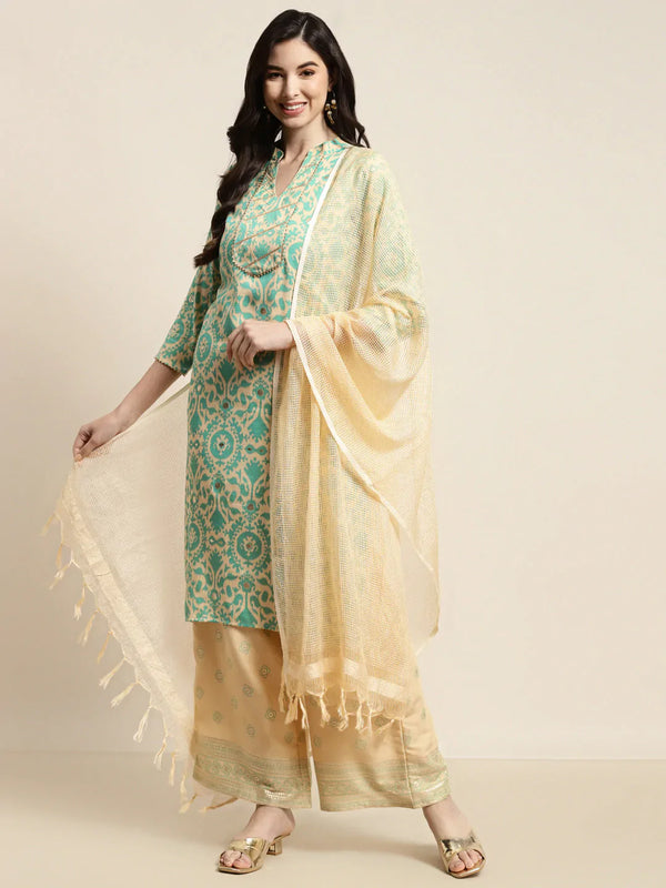 Jompers Women's Gotta Patti work Kurta, Palazzos & Dupatta - Sky Blue - Distacart