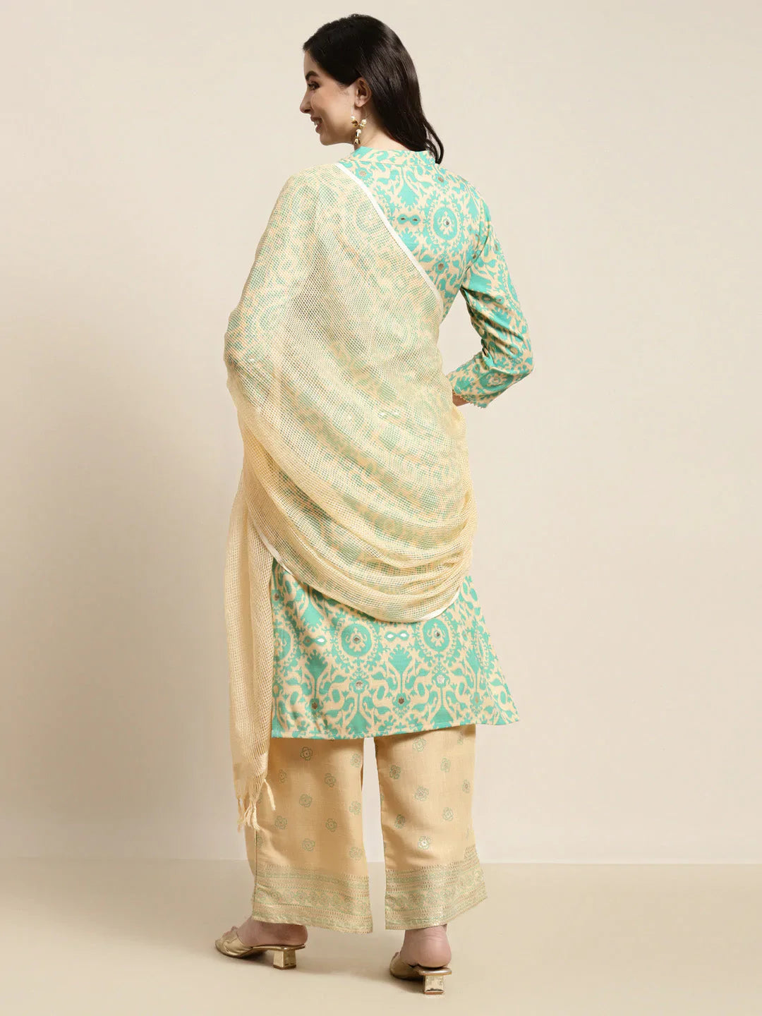 Jompers Women's Gotta Patti work Kurta, Palazzos & Dupatta - Sky Blue - Distacart