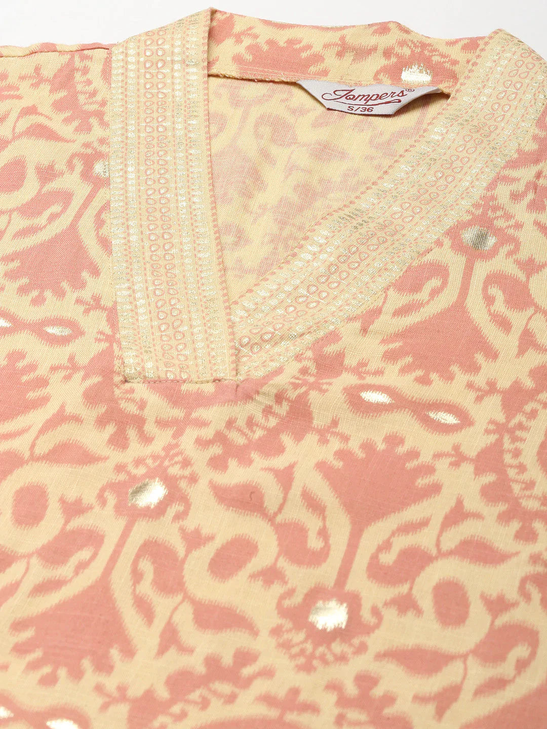 Jompers Women's Printed Kurta with Palazzos & Dupatta - Pink - Distacart