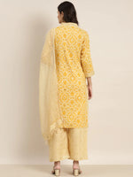 Thumbnail for Jompers Women's Printed Kurta with Palazzos & Dupatta - Yellow - Distacart