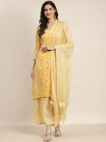 Thumbnail for Jompers Women's Printed Kurta with Palazzos & Dupatta - Yellow - Distacart