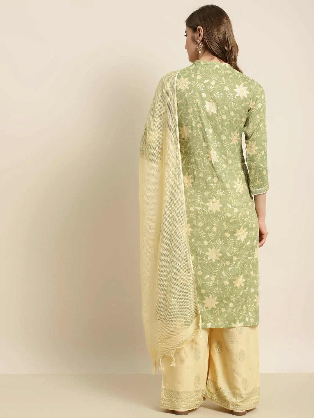 Jompers Women's Gotta Patti Kurta with Palazzos & Dupatta - Green - Distacart