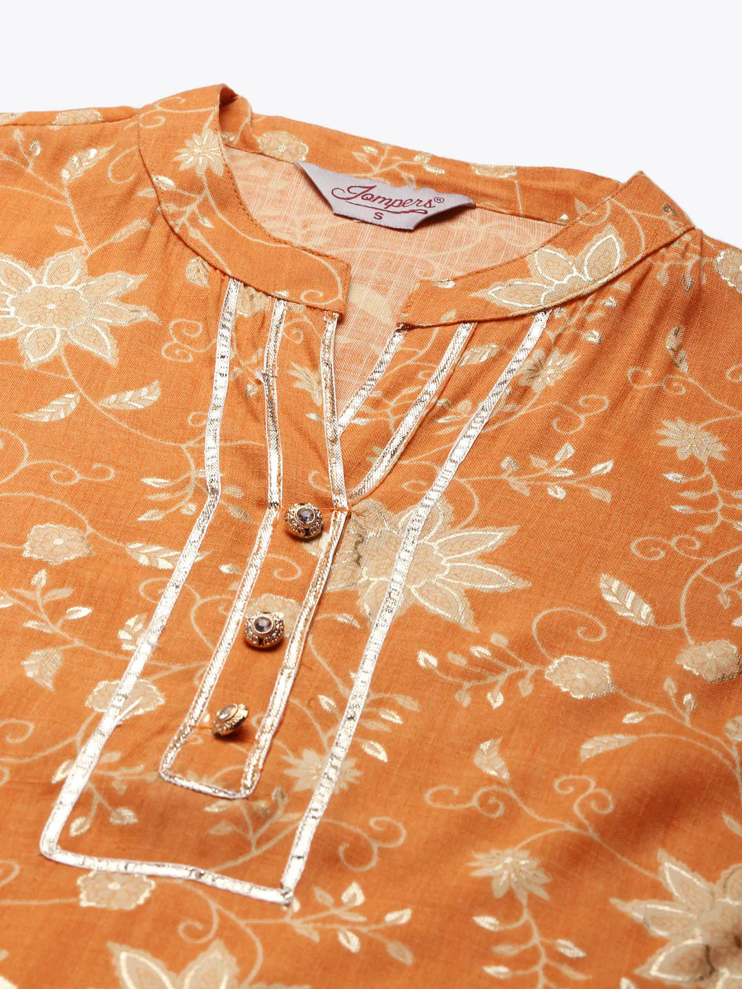 Jompers Women's Gotta Patti Kurta with Palazzos & Dupatta - Orange - Distacart