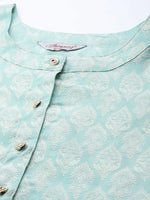 Thumbnail for Jompers Women's Floral Pleated Dupion Silk Jacquard Kurta with Palazzos & Dupatta - Blue - Distacart