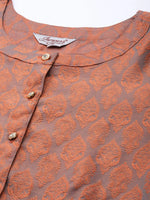 Thumbnail for Jompers Women's Floral Pleated Dupion Silk Jacquard Kurta with Palazzos & Dupatta - Orange - Distacart